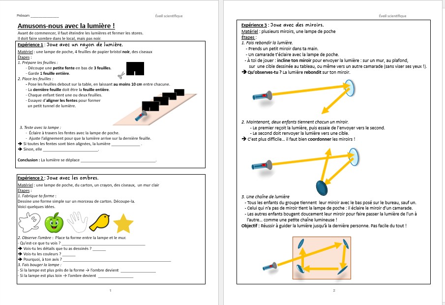 Jouons avec la lumière !
