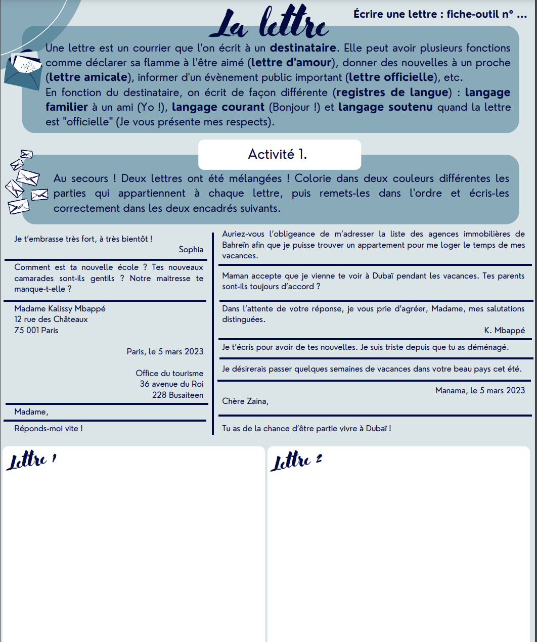 Ecrire une lettre à un auteur : fiche outil
