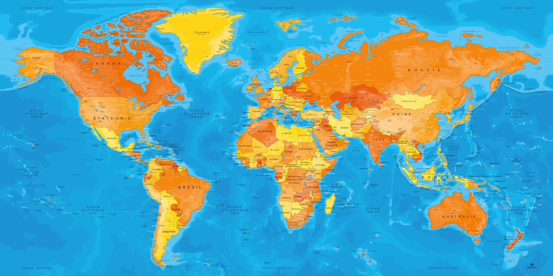 Continents, océans, lignes remarquables