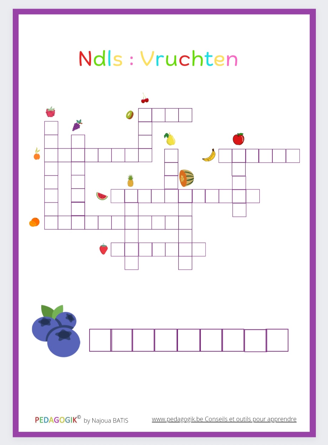 Mots croisés pour réviser les fruits en néerlandais
