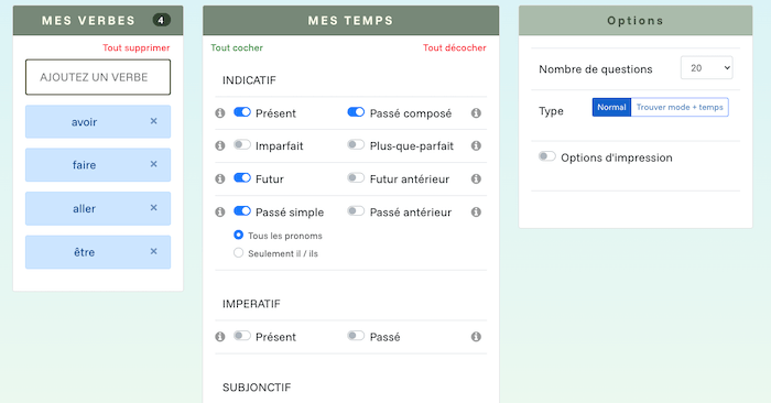 Créer des fiches de conjugaison avec corrigé en un clic
